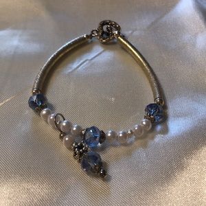 Pearl and light blue, silver with heart clasp